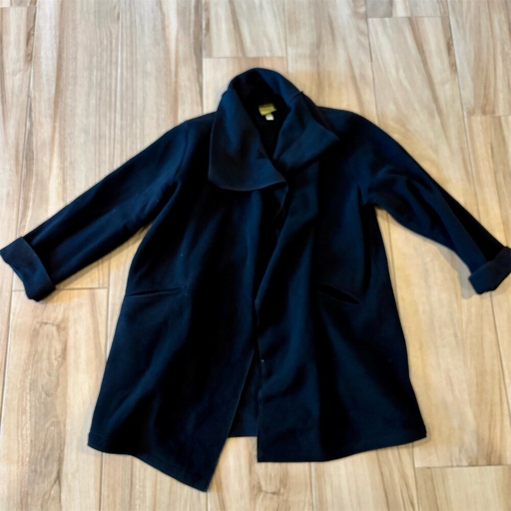 Maralyn & Ferree Coat Womens Size M Black Mid-Length Shawl Collar Button